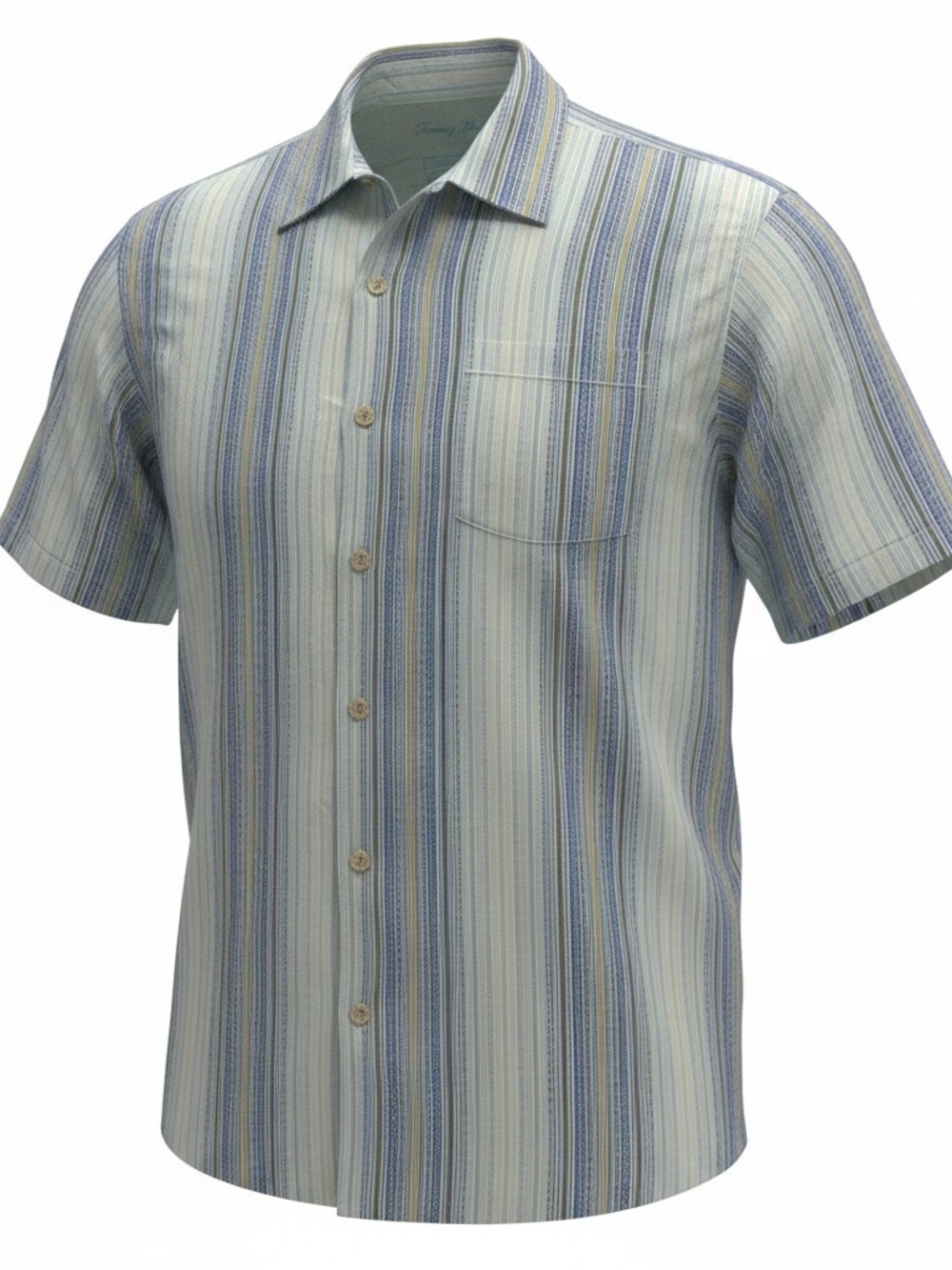 Tommy Bahama Men’s XL 100% Silk Shirt Blue Green Stripe Short Sleeve Button Up
